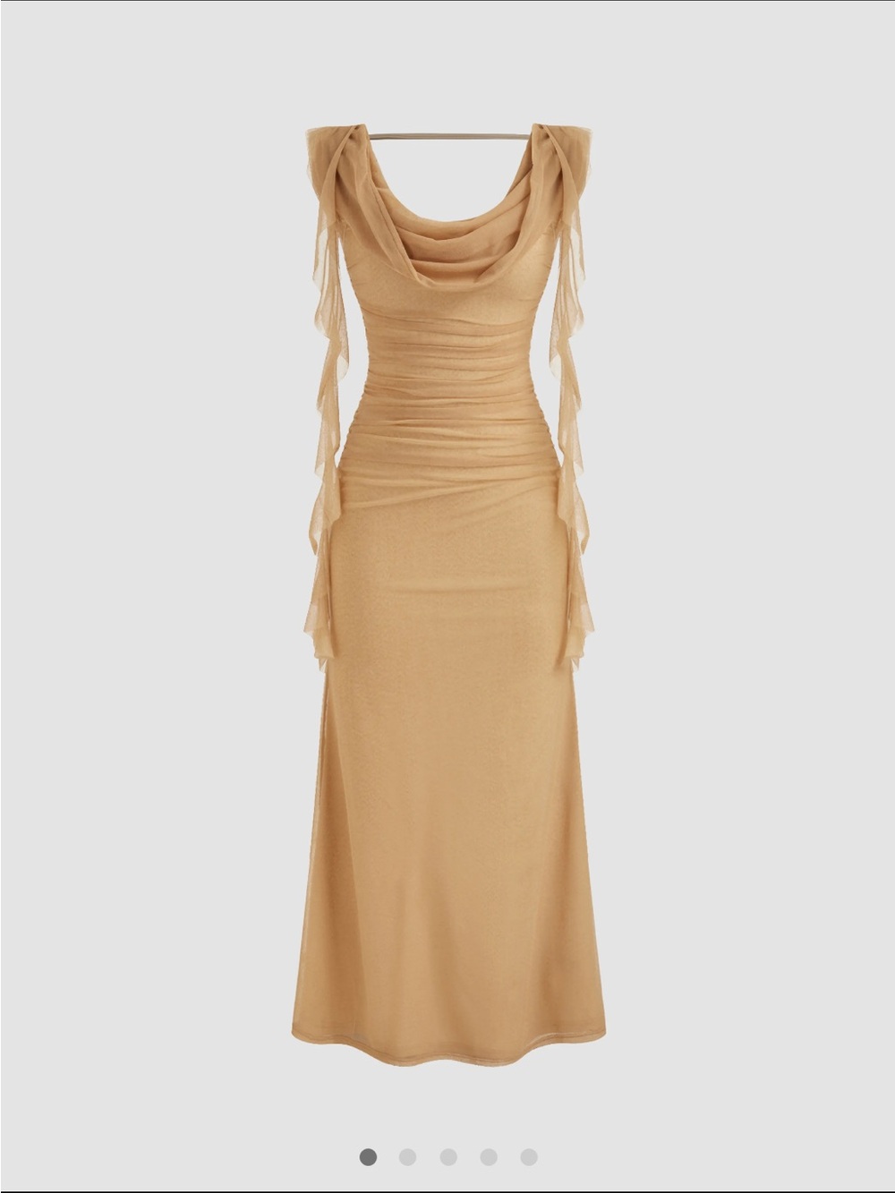 NWT Cider Tan Cowl-Neck Ruched Maxi Dress